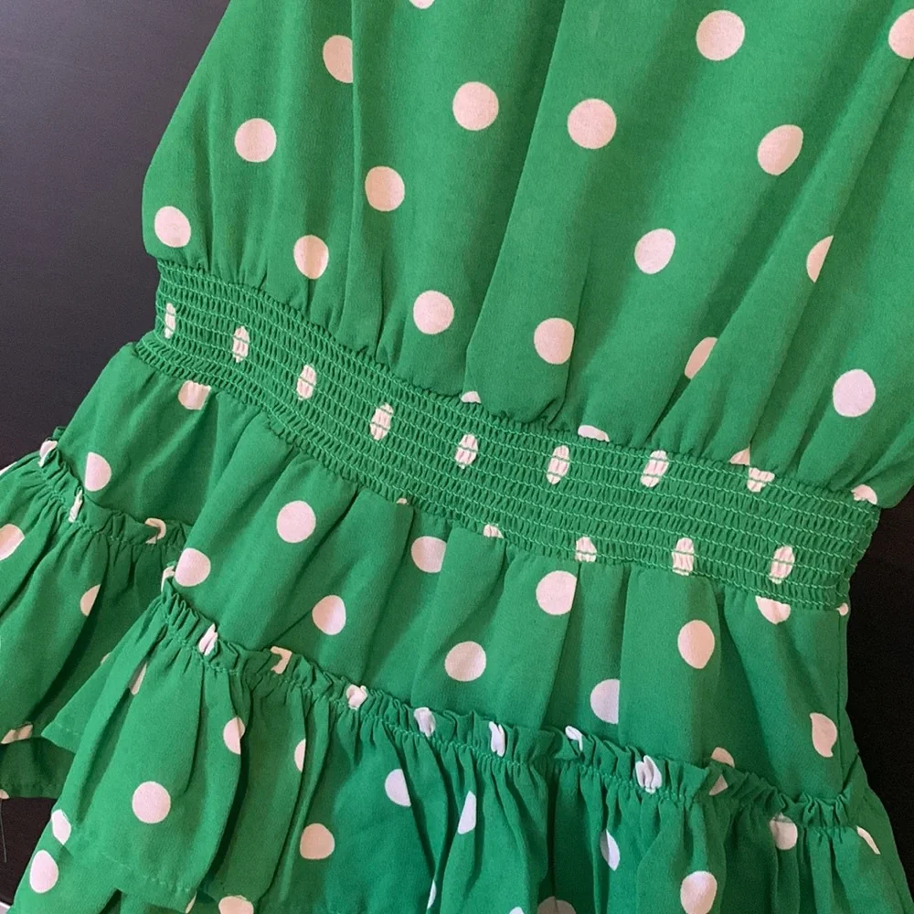 NWOT - Janie and Jack Green Chiffon Dotted Dress & Bloomer Set